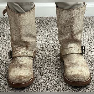 Frye White Veronica Cracked Leather Short Boots